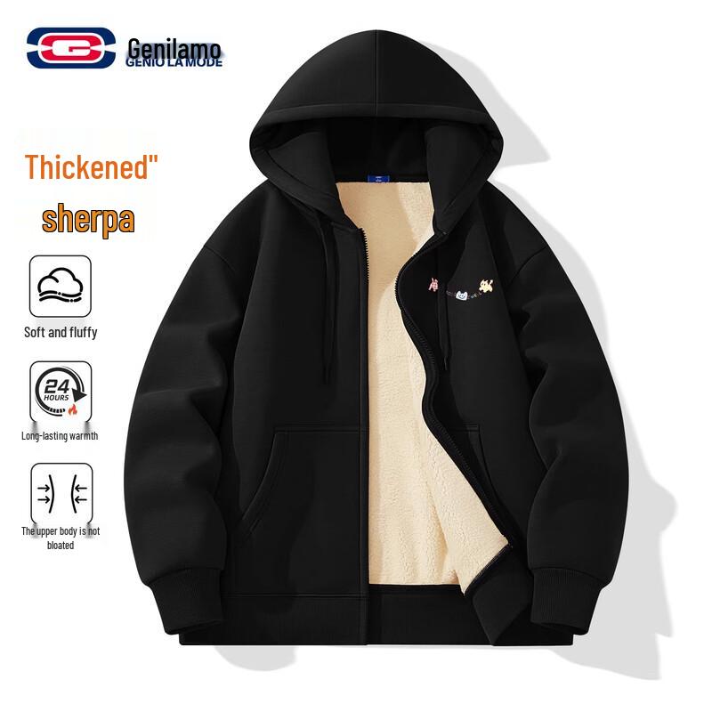 

GENIOLAMODE Men s Fleece-Lined Hooded Cardigan Jacket L