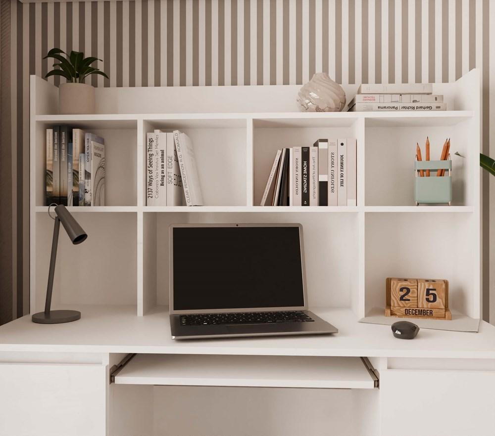Escritorio Kuba con Estante Blanco Juego de 6 Cajones Estantes para Oficina Habitación de Trabajo