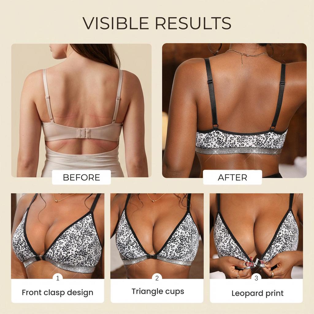 Zeriluna Leopard Print Triangle Cup Bra - Fashionable, Sexy, and Comfortable with Thin Straps for Everyday Wear.