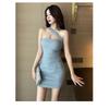 Sexy tube top slanted shoulder hip wrap dress fashion temperament mesh elastic tight uniform short skirt night women