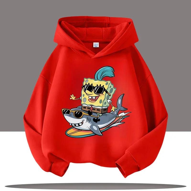 Podzim Zima Spongebob v kalhotách Tištěné Mikiny Ležérní Teplé Sportovní Dlouhý Rukáv Dětské Chlapecké a Dívčí Dětské Unisex Mikiny s Kapucí