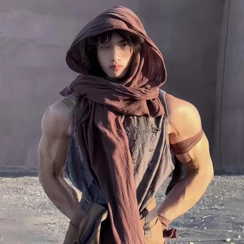 Halloween Masquerade Vestment Cape Medieval Pirate Hood Fashion Scarf Men Black Brown Wrap Cloak Costume Shoulder Cosplay Cowl