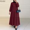 ZANZEA Women Casual Round Neck Solid Color Long Sleeve Long Dress
