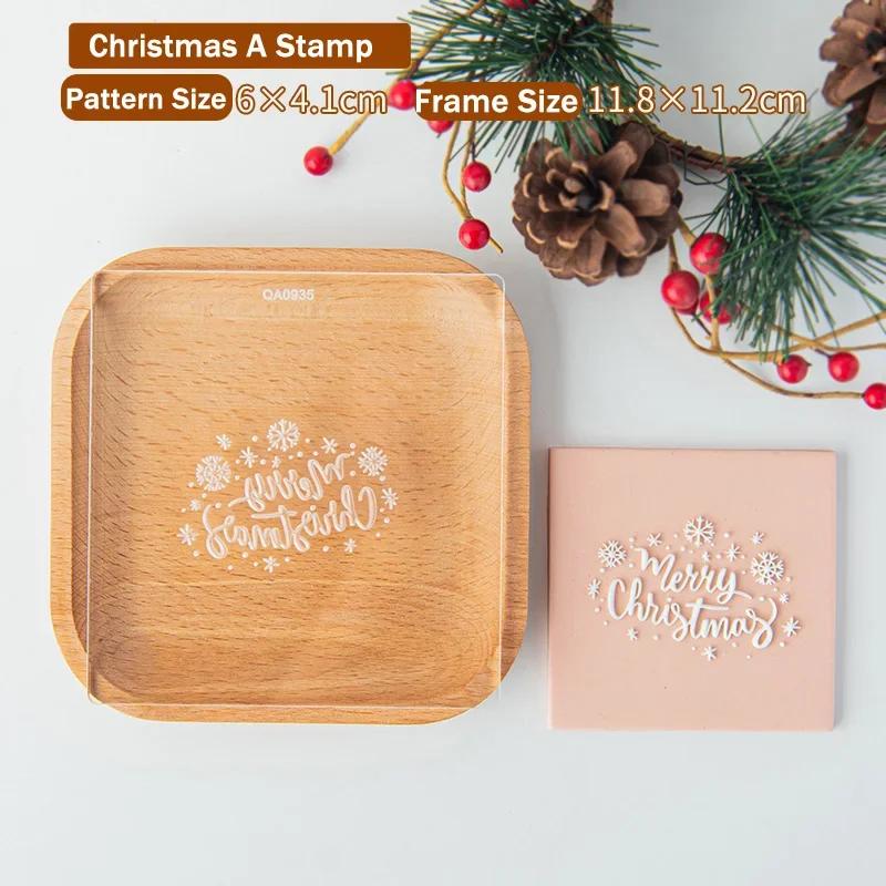 

Acrylic Merry Christmas Fondant Mold Dessert Table Cupcake Cookie Stamp Embosser Press Mould DIY Cake Decoration Tools Kitchen