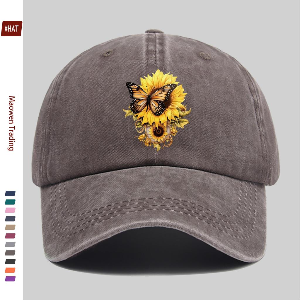 Pc Butterfly And Sunflower Printed Baseball Cap Unisex Design Sun Hat MultiColor Available Papa Cap Comfortable Lightweight