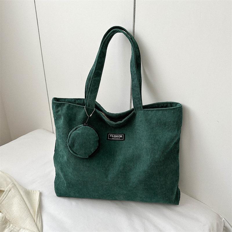 Women Corduroy Tote Handbag Zipper Vintage Tote Bag Foldable Retro Shoulder Bag with Coin Bag Large Capacity Versatile Sling Bag MIT