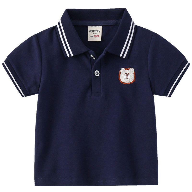 Children's Embroidery Animal Short Sleeve T-shirt Clothes K-style Children's Clothing Summer Boys' Polo Collar Top Baby Boys' Polo Shirt