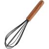 1pcs Black Silicone Balloon Whisk,Heat Resistant Non Scratch Coated Kitchen Whisk with Wooden Handle for Blending Whisking Beating Stirring Cooking