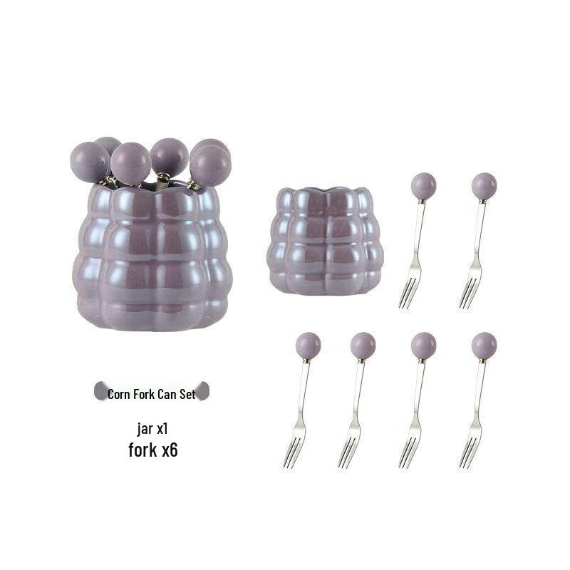 ZISIZ Ceramic Fruit Fork and Spoon Set