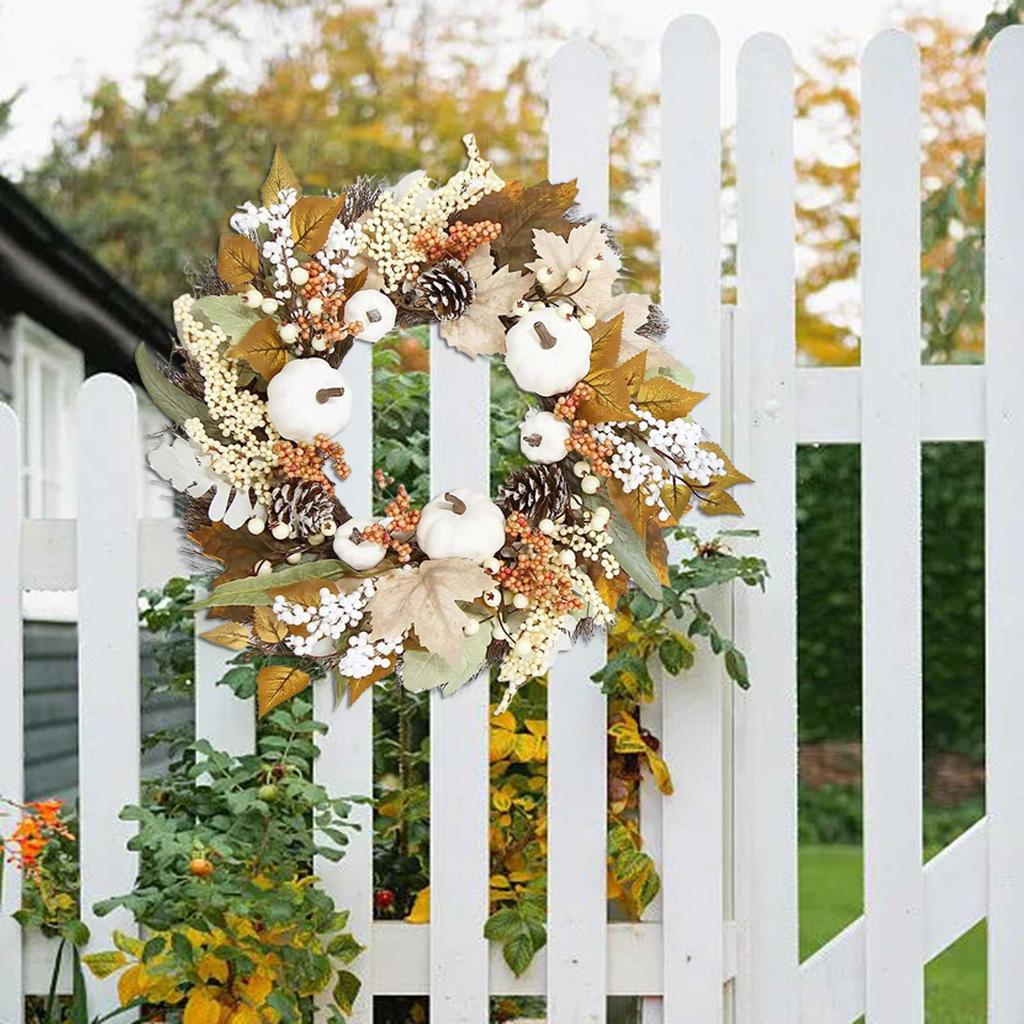 1PC Thanksgiving Wreath Artificial Pinecone Berry Pumpkin Maple Leaf Wreaths Wall Hanging Garland Autumn Farmhouse Decoration