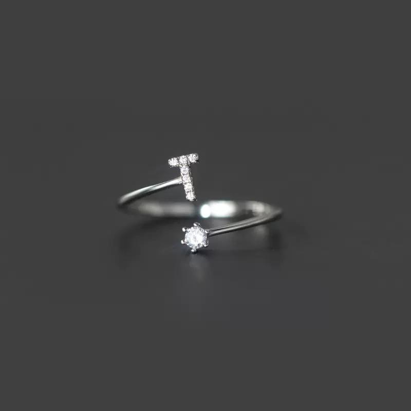 Fashion 925 Silver 26 Letter Ring Sparkling Diamond Zircon Open Ring Index Finger Your Ring Birthday Party Jewelry