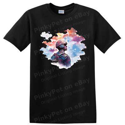 Soldier Silhouette T Shirt Military Art W/ Colorful Background Tee