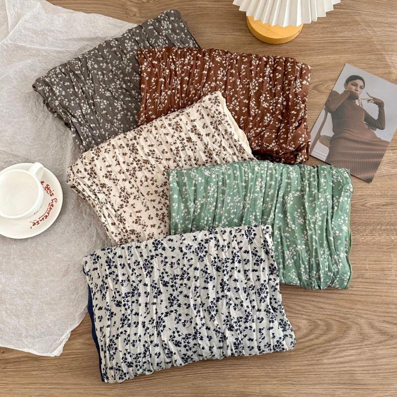 Cotton and linen scarf atmosphere new fashion retro floral pleated scarf scarf neck shawl