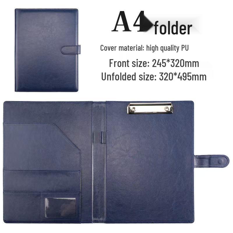 A4 Multi-functional Leather Document Folder with Clip and Storage for Contracts and Work Orders