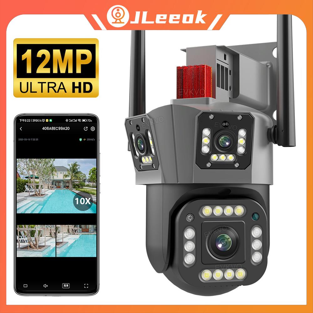 

Jleeok Открытый 12MP три объектива Беспроводная Wi-Fi IP-камера наблюдения Обнаружение движения PTZ 10X Zoom Полноцветное ночное видение CCTV
