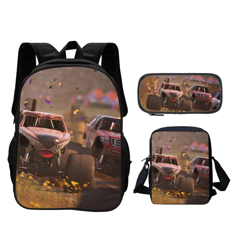 Monster Jam Backpack Pencil Box Shoulder Bag 3Pcs Set Cartoon Printed New Trendy Student School Best Campus Companion
