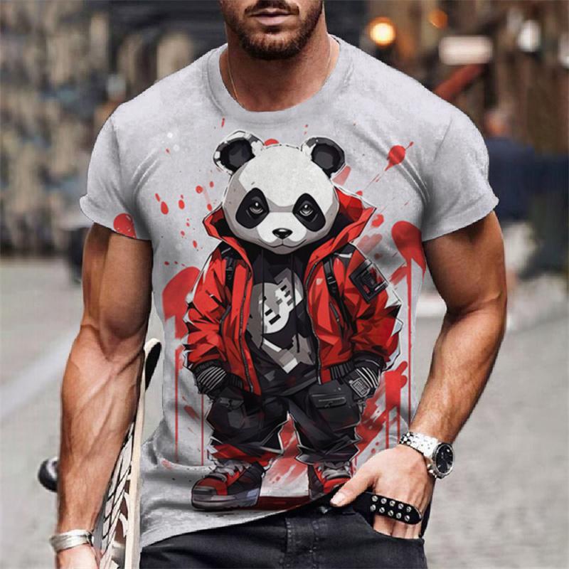 Cartoon Panda Pattern T-Shirt For Men Cool Animal 3D Printed Tees Summer Casual Crew Neck Tops Short Sleeve Oversized Tee Shirts