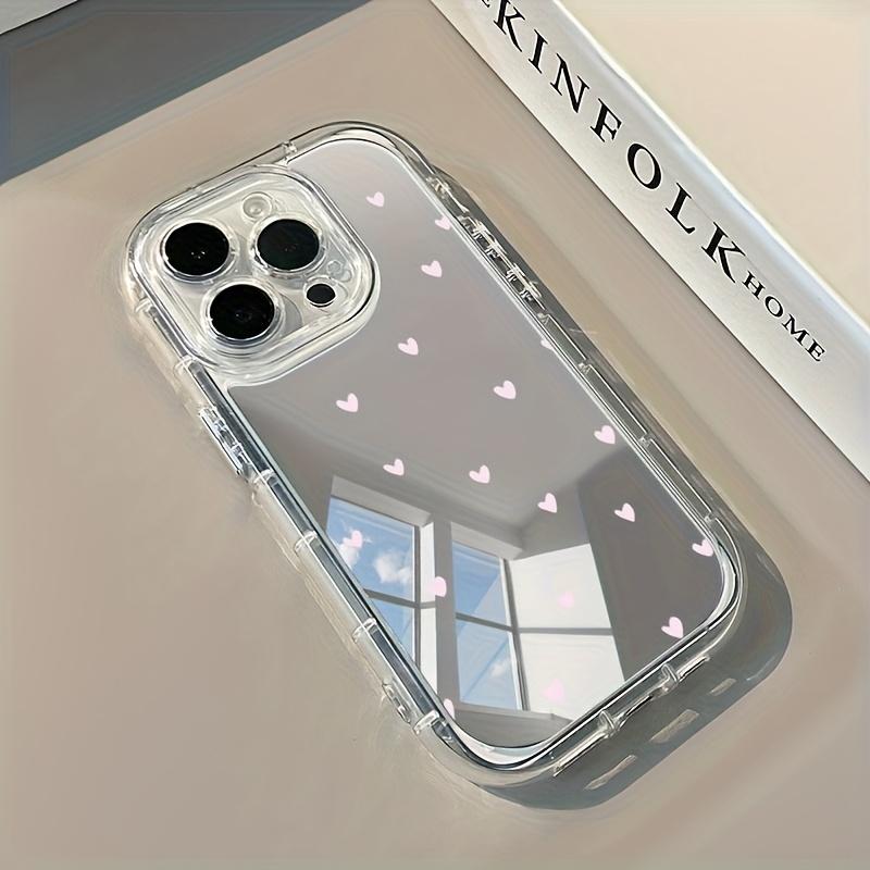 Pink Heart Pattern Makeup Mirror Phone Case For iPhone 17 16 15 14 13 12 11 Pro Max 17 Air X XR XS 7 8 Plus 16E Back Soft Cover