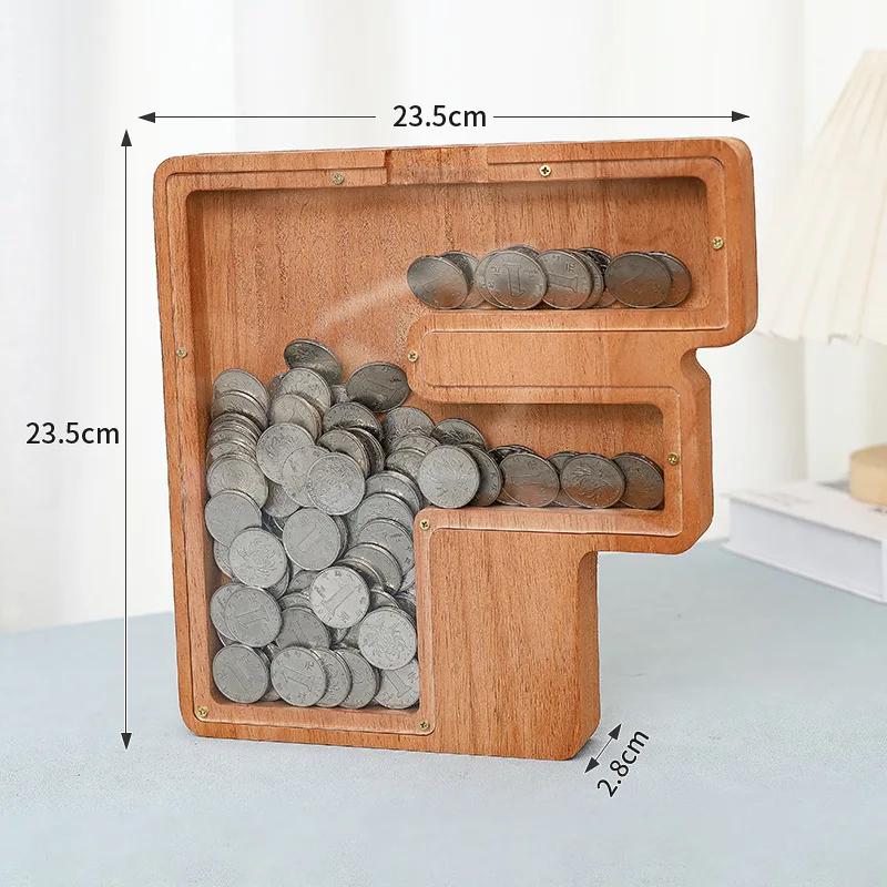 23cm Large Size Twenty-six Letter Piggy Bank Wooden Coin Money Saving Box Jar Coin Storage Box Desktop Ornament Home Decor Craft