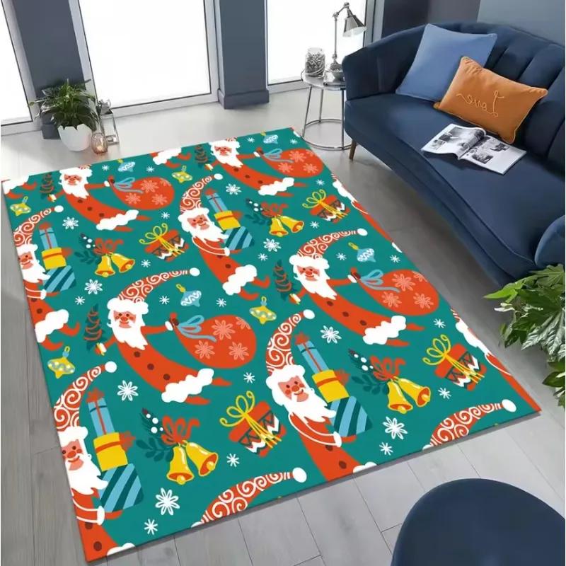 Happy New Year Merry Christmas Tree Santa Claus Cartoon Gift Carpet for Bedroom Living Room Sofa Home Doormat Decor Non-slip Rug