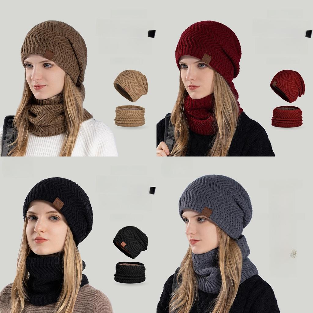 Knitted Winter Hat And Neck Warmer Set With Fleece Lining For Women Outdoor Cold Weather