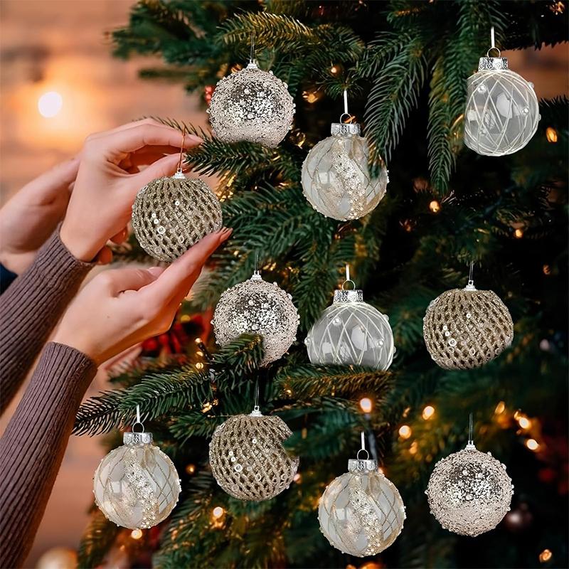 9Pcs/box Golden Christmas Ball Decor Suit Shatterproof Flash Hanging Balls for Xmas Tree Decoration Home Party New Year Gifts