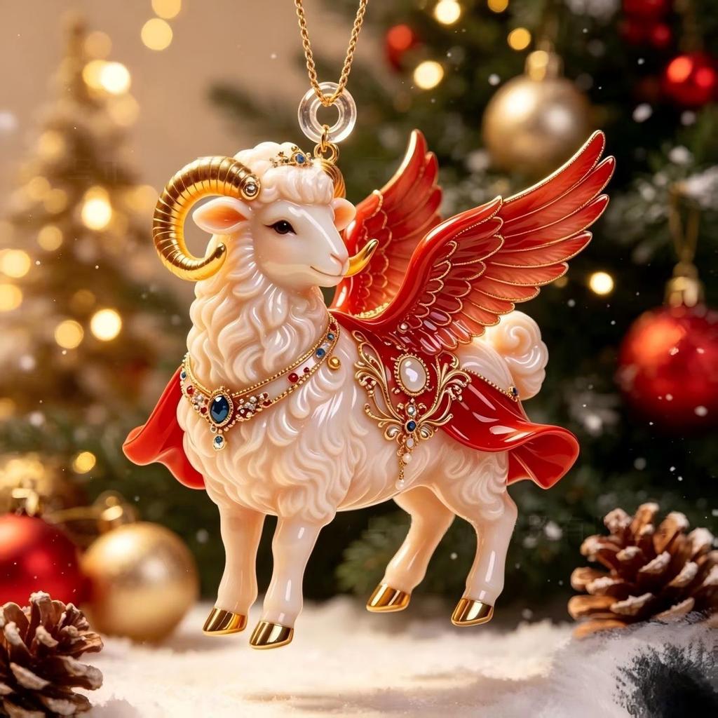 1 Stück Acryl Chinesisches Tierkreiszeichen Ziege Hängender Schmuck Glücksbringend Rot Gold Für Frühlingsfest Heimdekoration