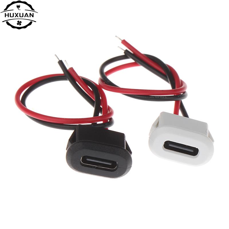 1pc 2 Pin USB-C Type Waterproof USB Connector Direct Compression Female Base Female Socket Charging Interface With Welding Wire