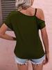 Women's Summer One-Shoulder Short-Sleeve Casual T-Shirt with Twisted Metal Strap