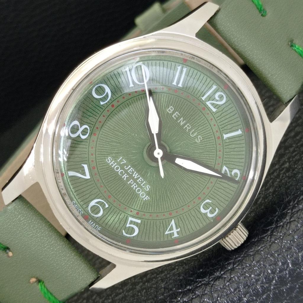 

SWISS VINTAGE BENRUS HAND-WINDING MENS GREEN COLOR DIAL WATCH a500433-2 R151c-a500433