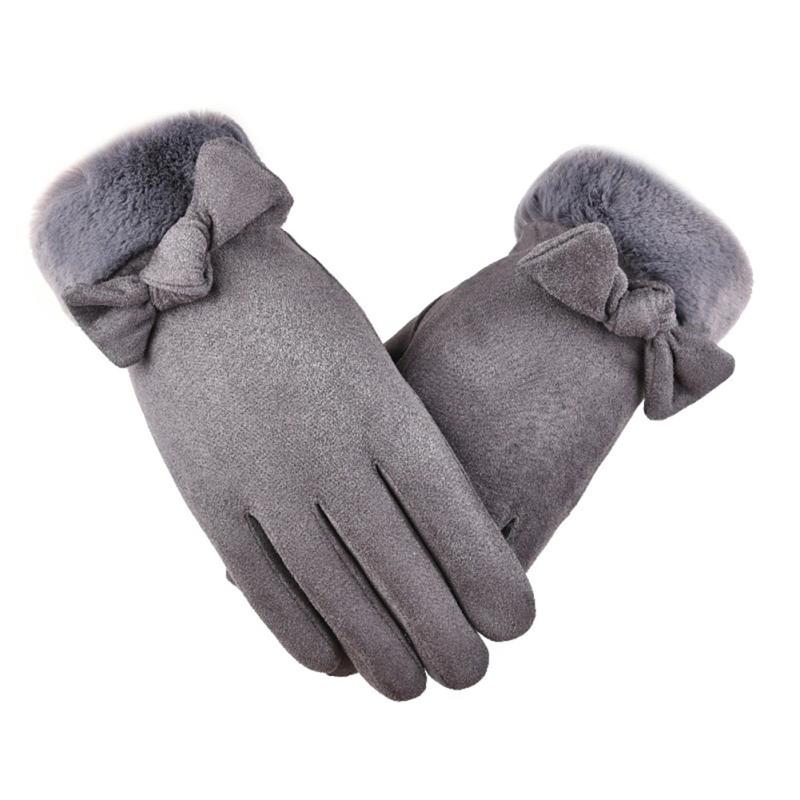 Women Winter Gloves Suede Leather Non-slip Touch Screen Warm Thick Gloves With Fur For Outdoor