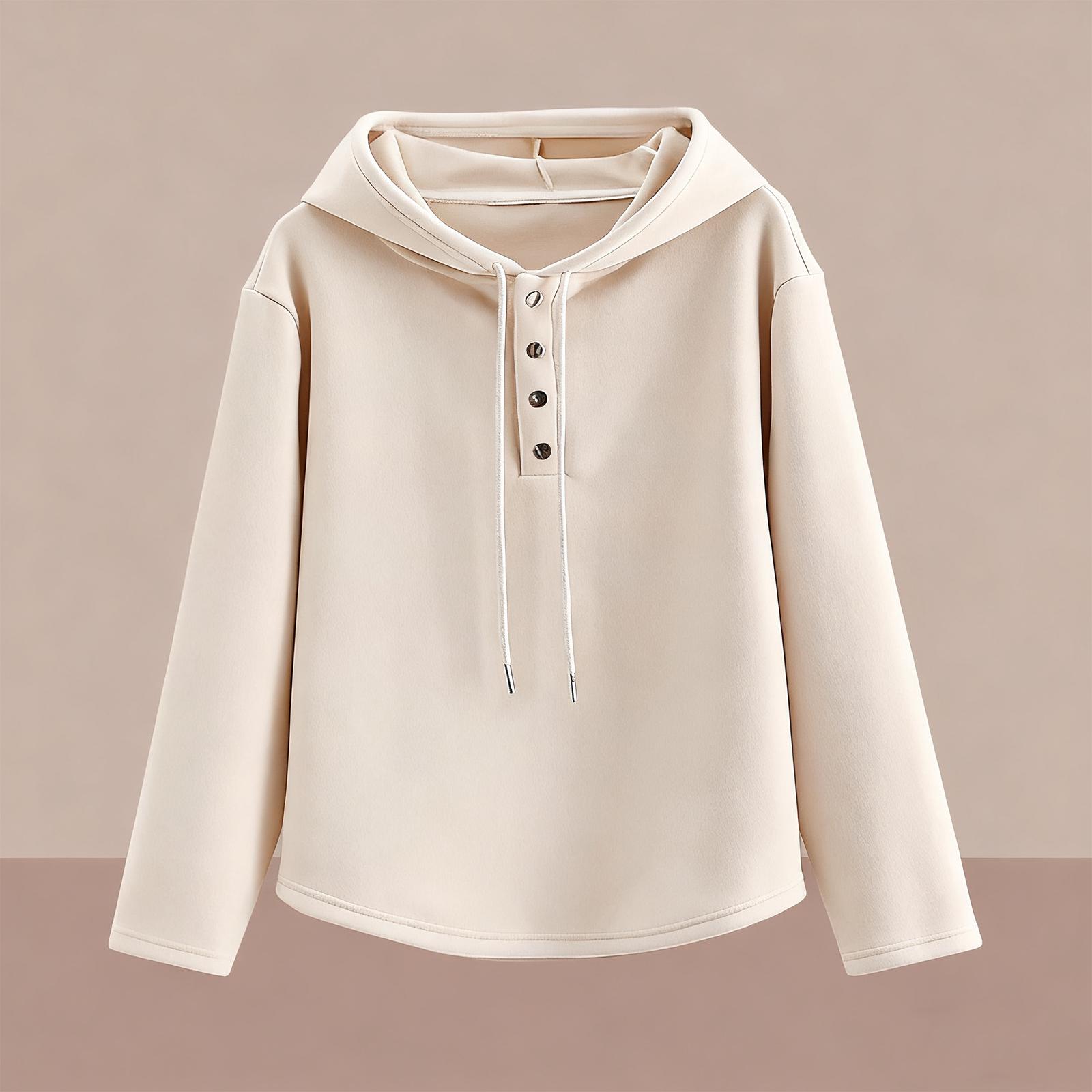 

Ladies Casual And Fashionable Solid Color Short Sleeved Hooded Top With Long Sleeves M бежевый