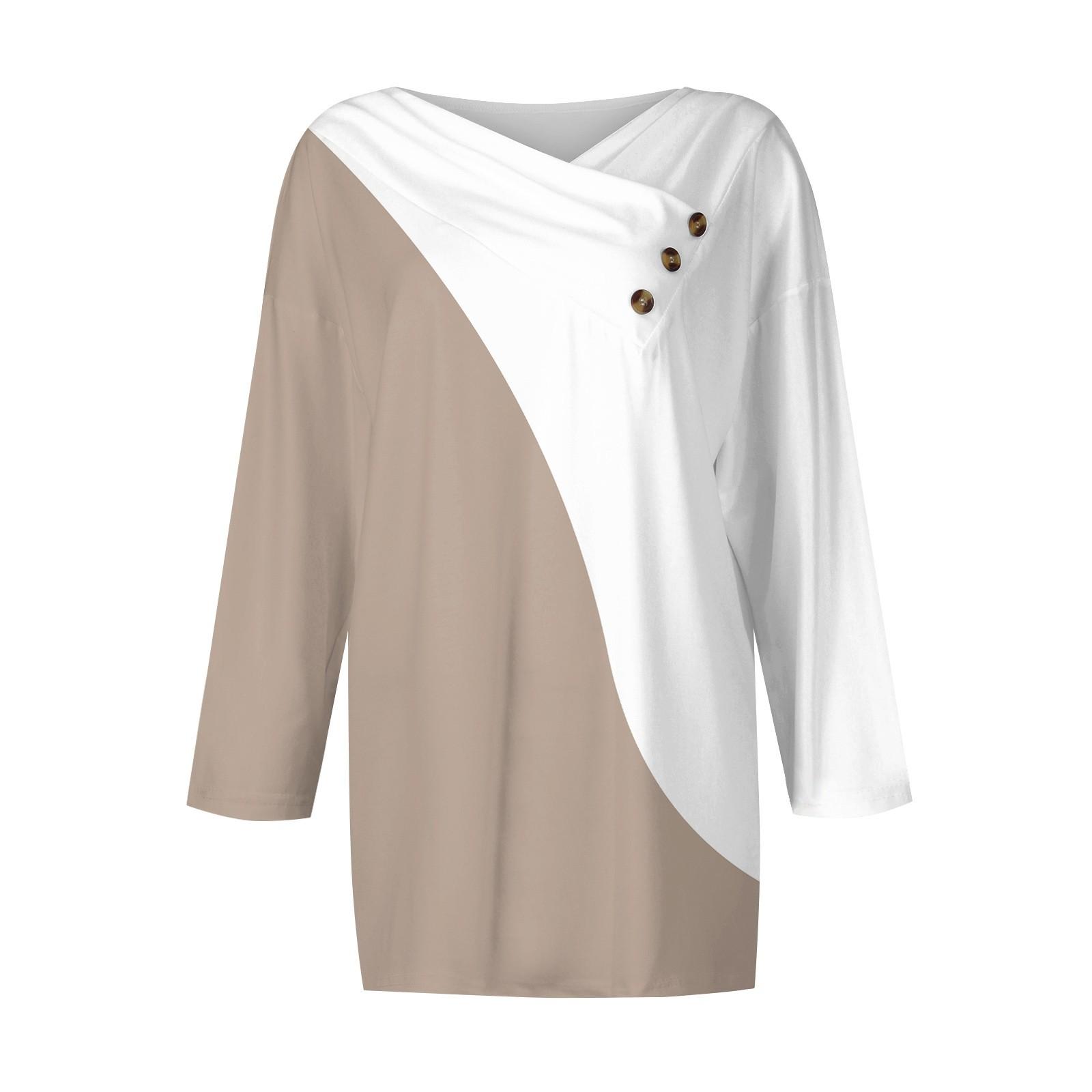 

Женские топы, повседневные рубашки с пуговицами и рукавами 3/4, модные лоскутные блузки с принтом, футболки XXL хаки