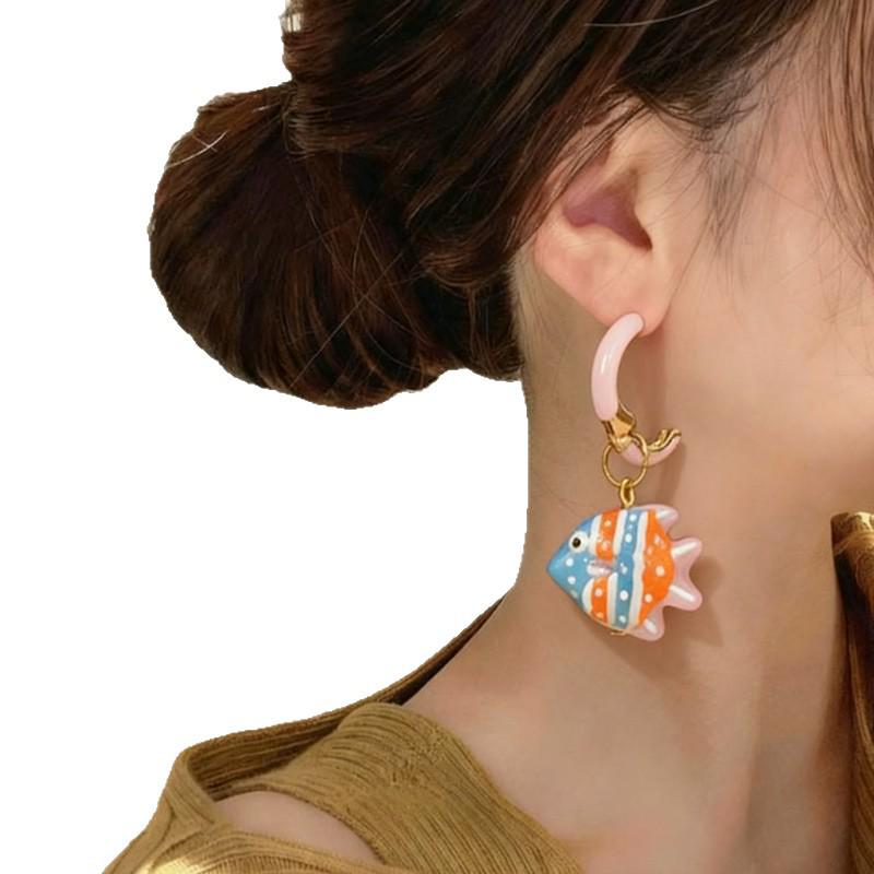 Bunte Cartoon Fisch Glasanhänger Ohrringe - Niedlicher & Einzigartiger Anhänger