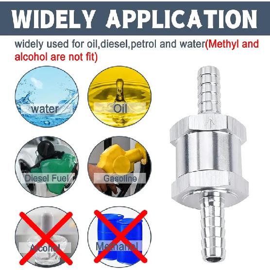 6 8 10 12 14 16mm One-way Non-return Check Valve Fuel Water Gas Air Vacuum Aluminum Alloy Petrol Diesel Water Fuel Line Way