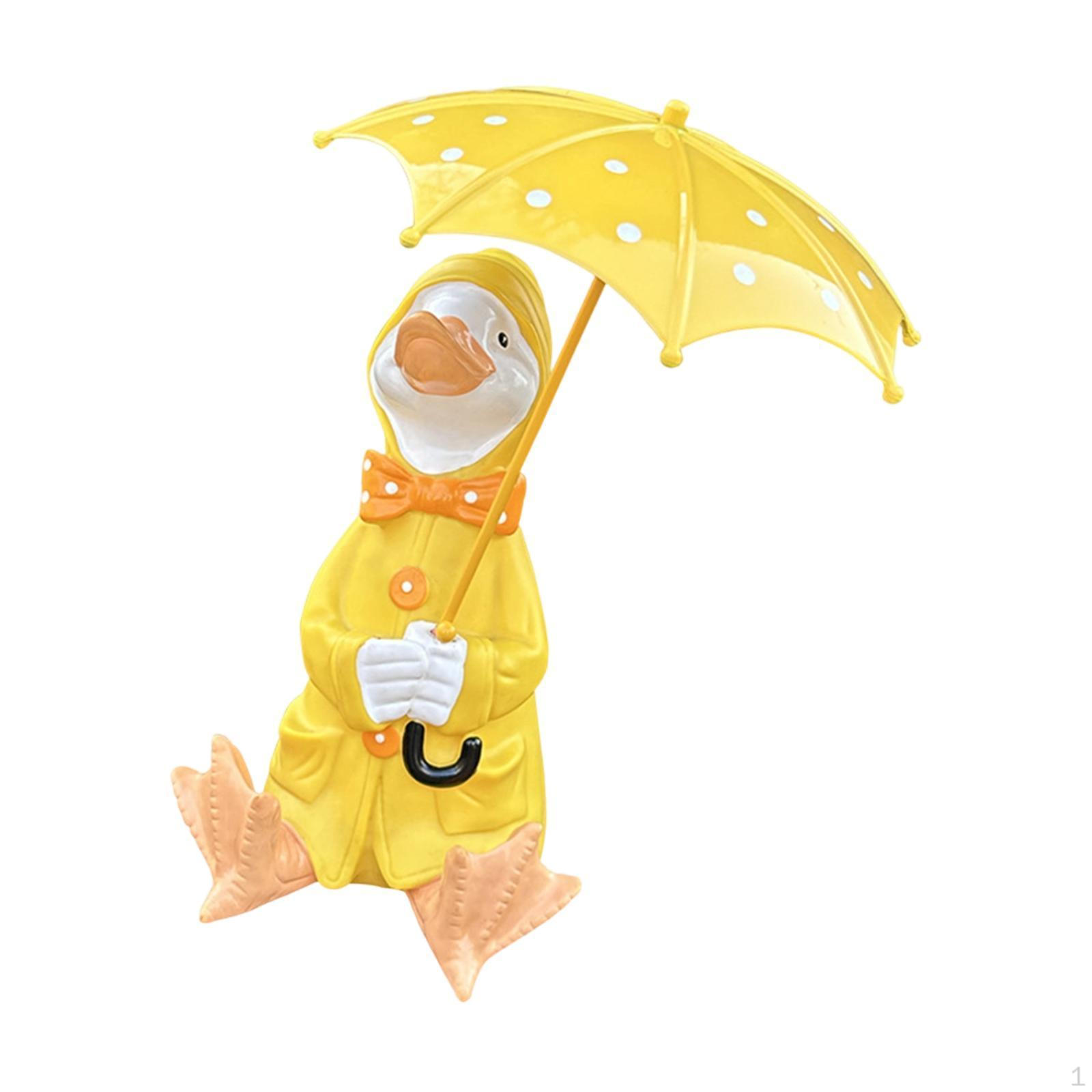 Duck Holding Umbrella Statue, Animal Sculpture Craft, Creative, Garden Decoration Resin Figurine for