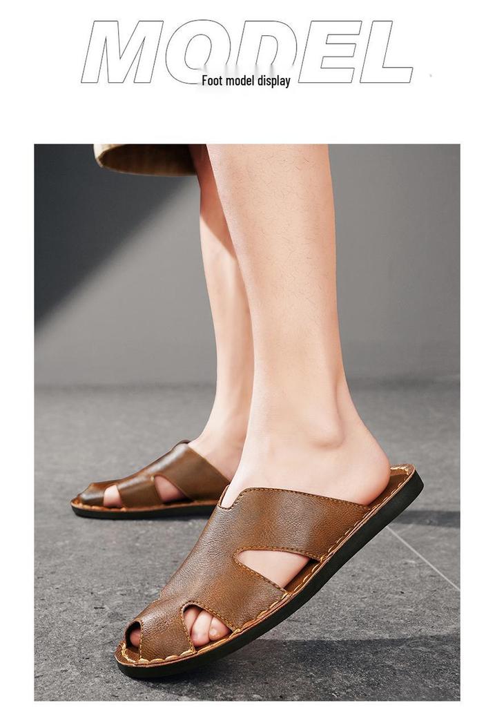 2026 Men's Casual Soft Sole Non-slip Leather Beach Slippers