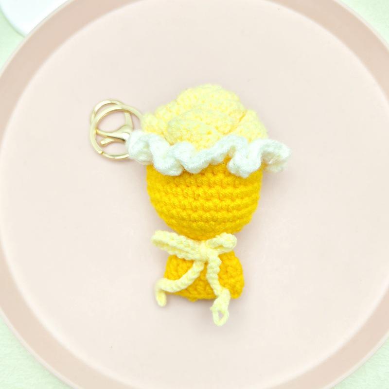 Handmade Crochet Rose Keychain Pendant - Small Gift Hanging Accessory
