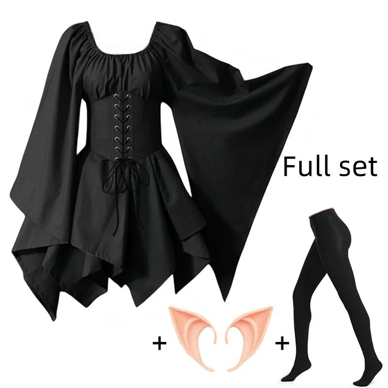European Medieval Costume Women's Renaissance Flare Sleeve Corset Overskirt Elf Protector Fancy Dress Irish Overdress 2-P