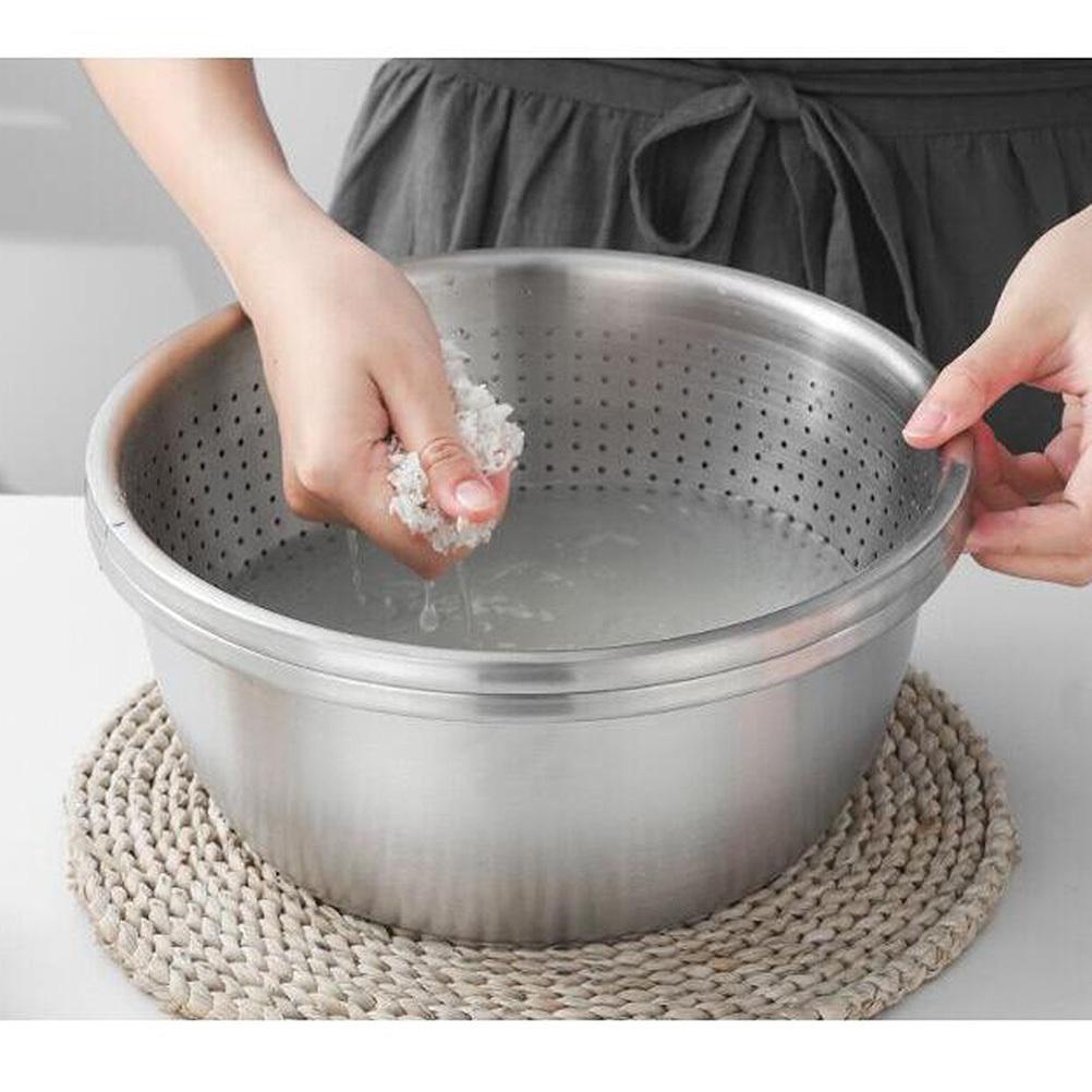 Stainless Steel Drain Bowl 22Cm Fruit Vegetable Washing Basket Kitchen Food Draining Tool Dishwasher Safe Outdoor