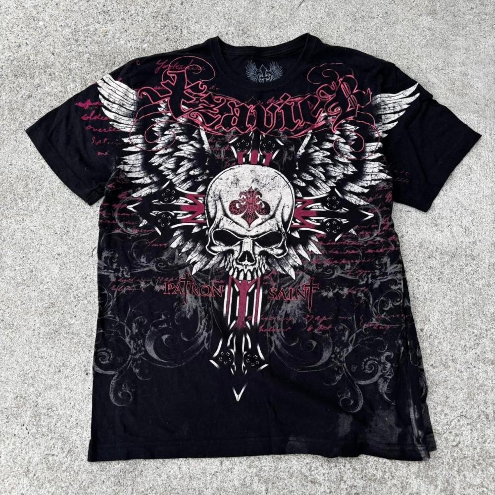 American style new men's summer skull print comfortable soft breathable round neck T-shirt outdoor fashionable high street top
