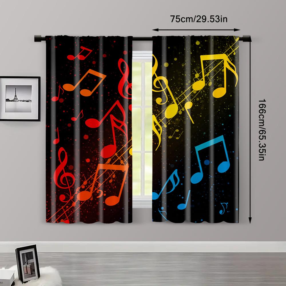 Spring Summer Curtains Vibrant Musical Notes Art Digital Print Drapes Polyester Home Decor Bedroom Living Room Study Set Of 2 Made Great