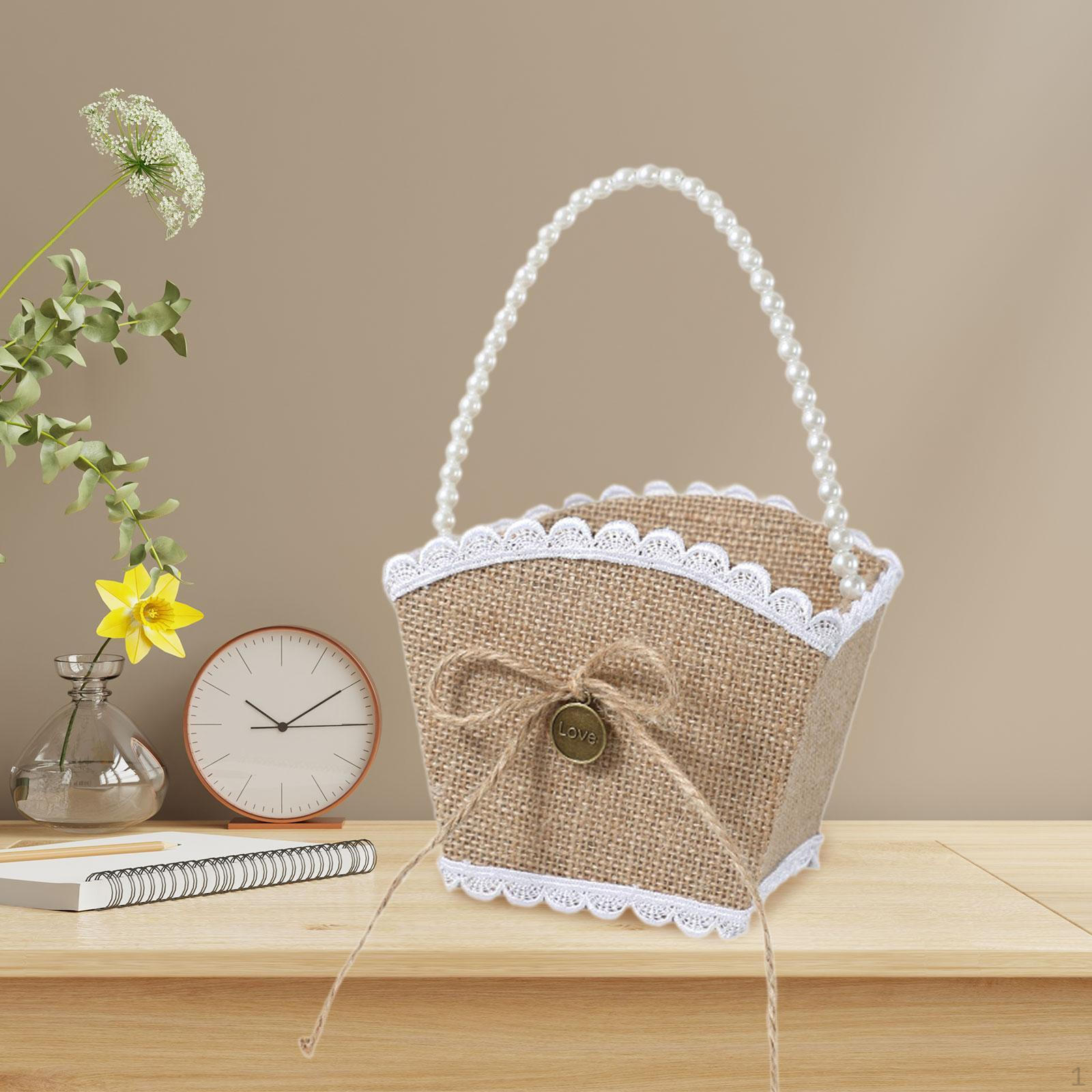 

Корзина для цветов из мешковины с бантом для вечеринок Портативный свадебный лепесток для