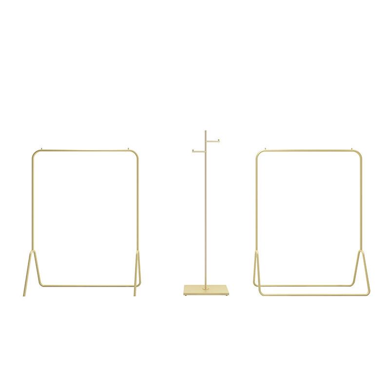 Gold Women's Clothing Display Stand - Floor-Standing Hanger Rack with Side Hooks