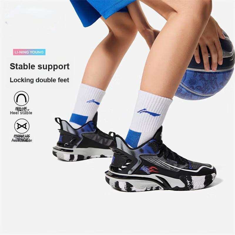 Li Ning Kids Logo Color Block Printed Non-Slip Support Low-Top Basketball Shoes Kids sneaker Black YKBU068-7