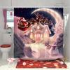 Santa Claus Reindeer Carriage House Night Pink Shower Curtain, Christmas Fantasy Polyester