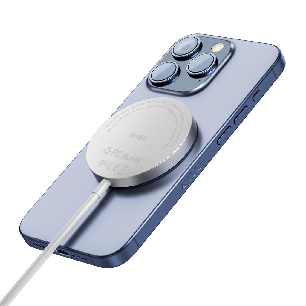 WIWU Wi-W029 QI2 Round Magnetic Wireless Charger Phone Charging Pad with Type-C Cable