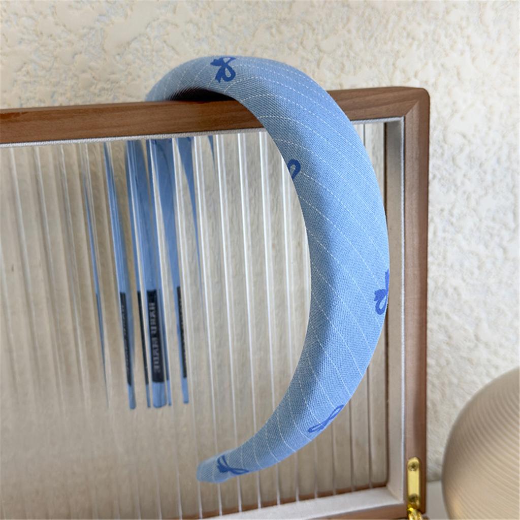 Breathable Sponge Blue Gingham Hair Band With Elegant Bows Decoration Stylish Hair Accessories For Teens Women