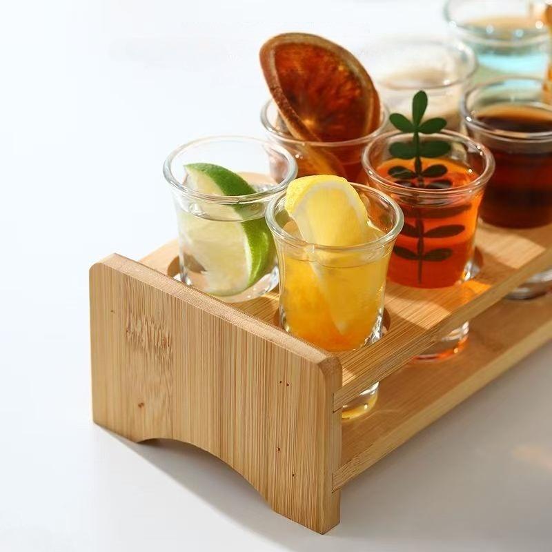 Shot Glasses 6pcs Shot Glass Set 1oz/30ml Shot Glass Holder Heavy Base for Whisky Tequila 6 Shot Glass Serving Tray (6pcs)
