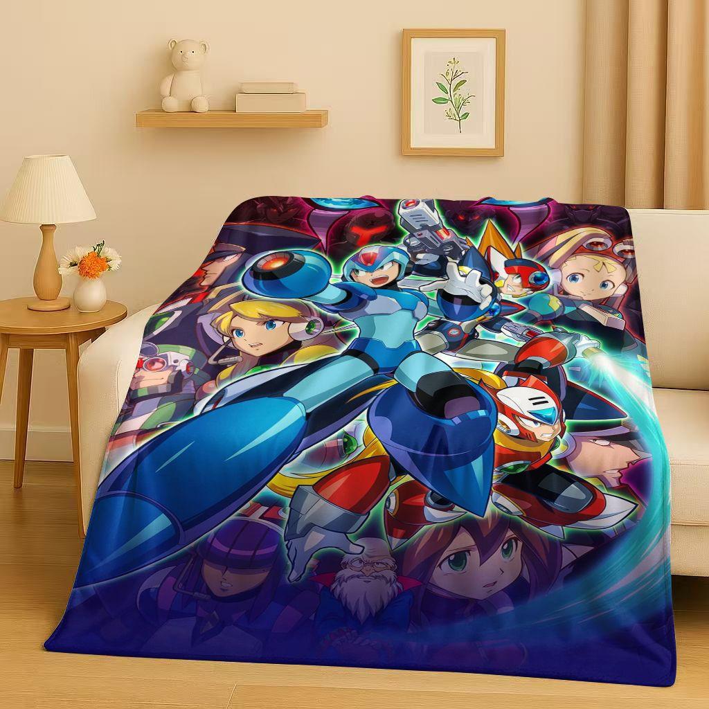 Classic Game Rockman Mega Man Flannel Blanket,Ultra Soft Warm Plush Throw for Home Bedroom Bed Sofa Cover Office Travel Picnic